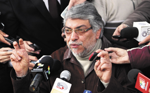 Ousted Paraguayan President Fernando Lugo speaks during a news conference at the Pais Solidario party in Asuncion