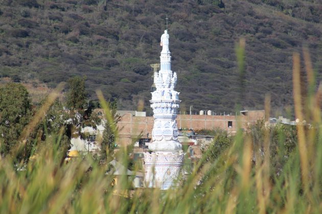 El Monumento al Pío Nono visto desde los tules del malecón de Jamay. Fotografía: Iván Serrano Jauregui