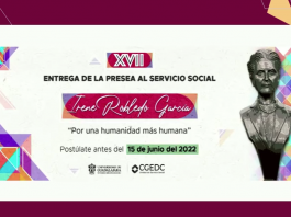 Anuncian convocatoria para la Presea al Servicio Social Irene Robledo García