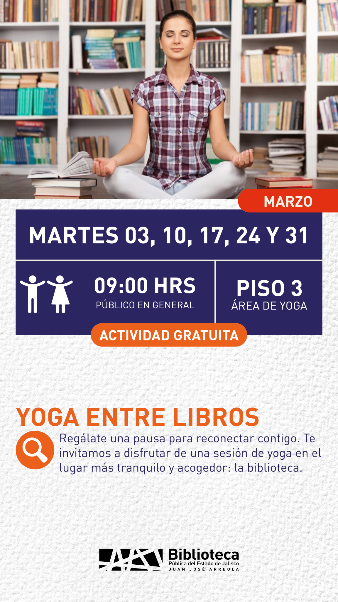 03, 10, 17, 24 Y 31 YOGA ENTRE LIBROS