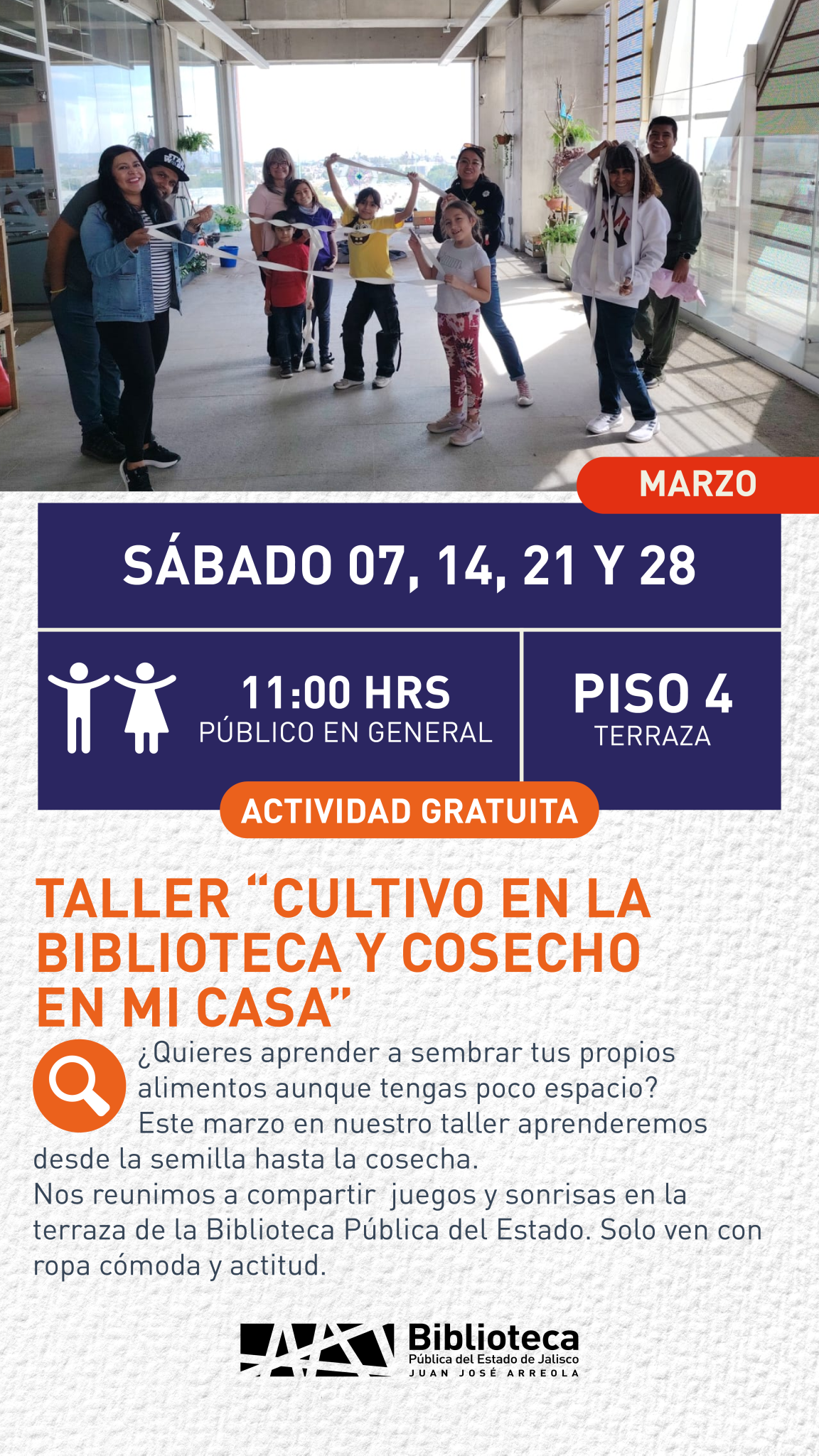 07, 14, 21 Y 28 TALLER CULTIVO EN LA BIBLIOTECA